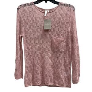 ARYN K Anthropologie bubblegum pink silver metallic open knit sweater NWT Sz S